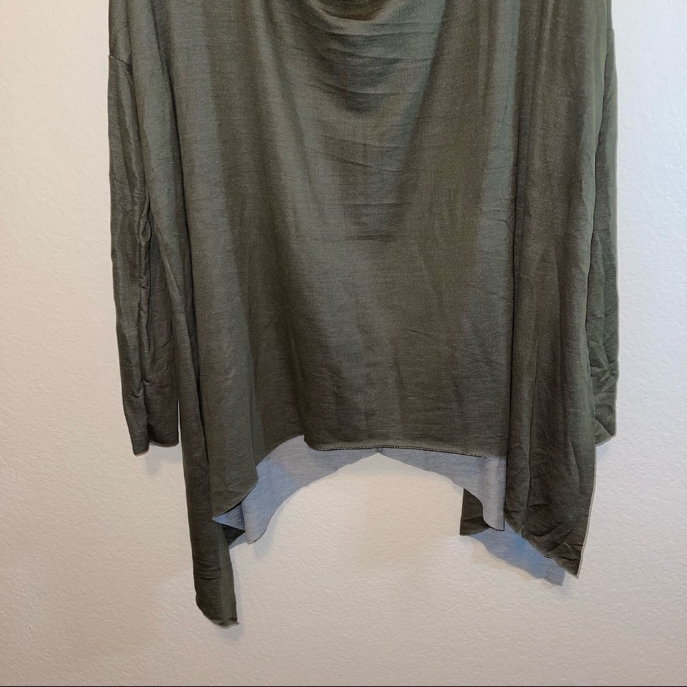 NWT Adora Solid Olive Green Boat Neck Split Side Asymmetrical Long Sleeve Top - Picture 10 of 17